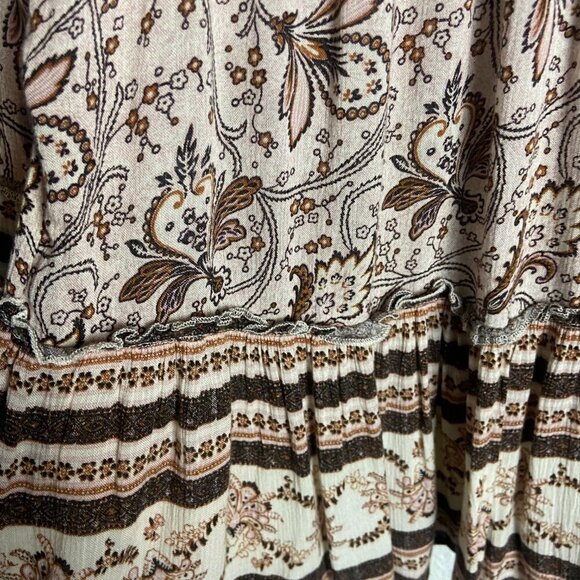 American Eagle Size S Off Shoulder Flared Sleeve Boho Top Neutral Brown Hippie - Picture 7 of 7